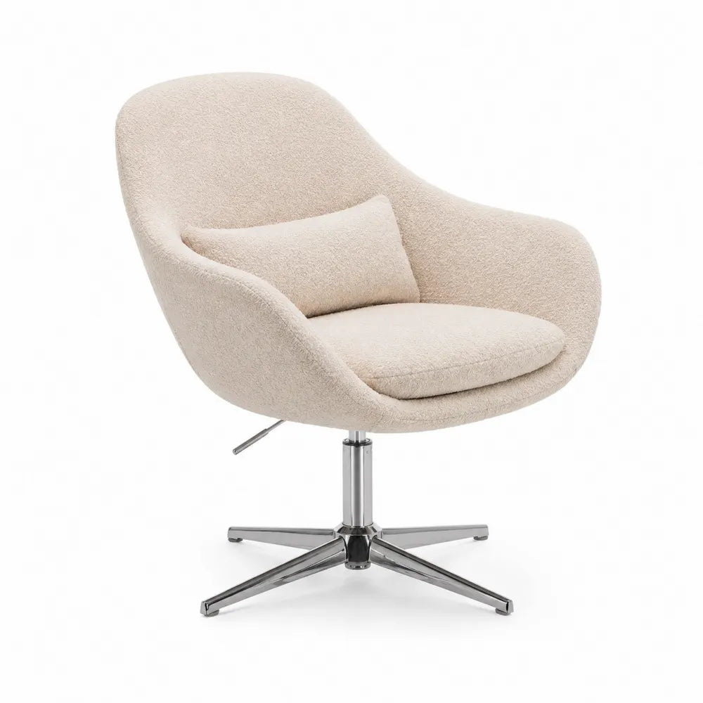 Drehsessel 75 x 75 x 80 cm Bouclé Beige gepolstert mit Armlehnen Chromgestell drehbar