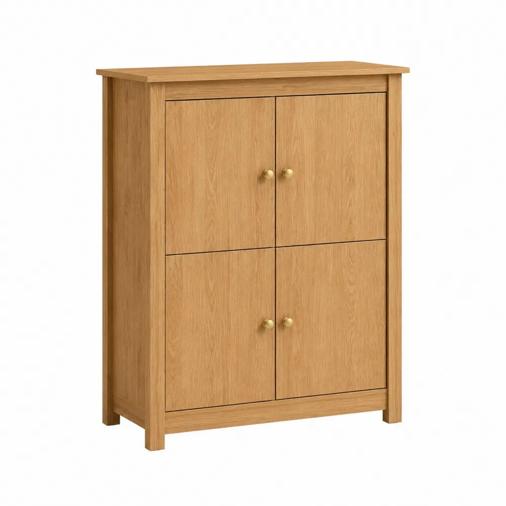 Sideboard Kommode mit 4 Türen Holzwerkstoff Eichenoptik Naturholz Gold rechteckig 110 x 35 x 120 cm