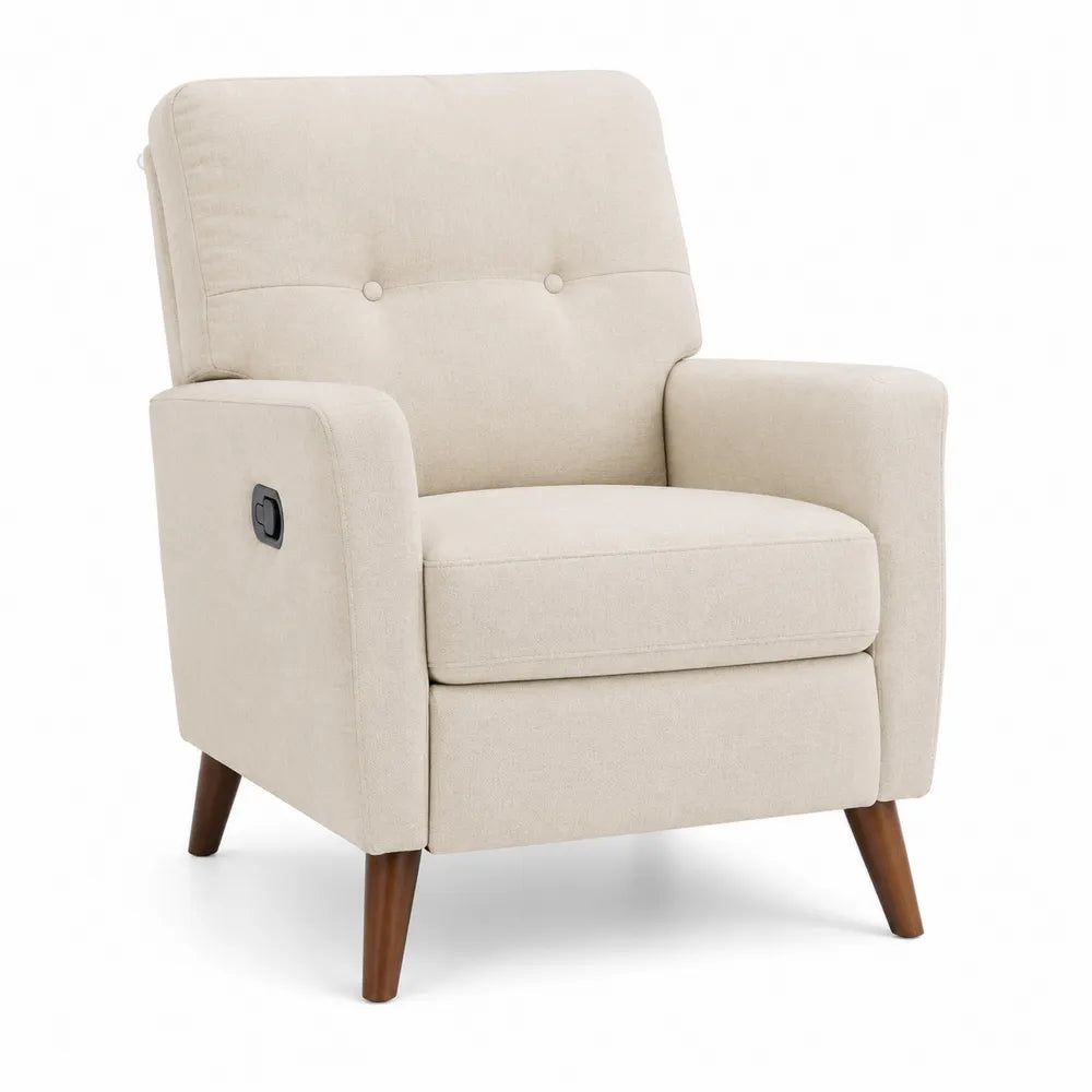 Relaxsessel mit Liegefunktion 78 x 85 x 105 cm Polstersessel manuell verstellbar Beige Stoff Holzfüße rechteckig
