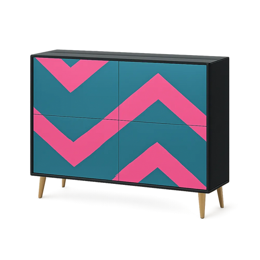 Sideboard Kommode Schrank mit 4 Türen MDF Spanplatte Melaminharzbeschichtet UV-Druck Front Schwarz Türkis Pink Holzbeine 120 x 40 x 80 cm