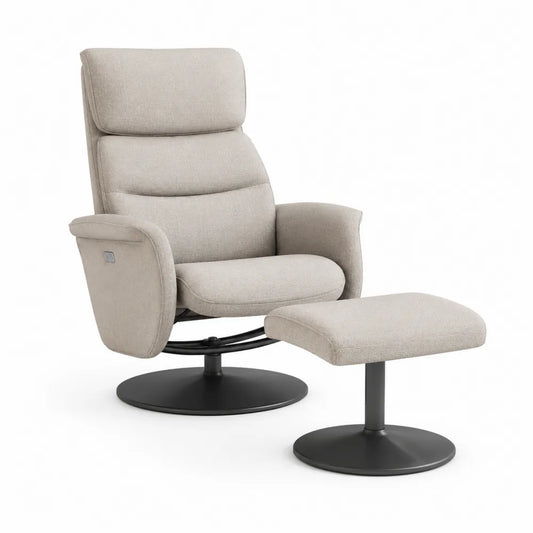 Relaxsessel 75 x 90 x 105 cm mit Hocker 45 x 35 x 40 cm Drehfunktion Beige Stoff Metallfuß Schwarz rechteck