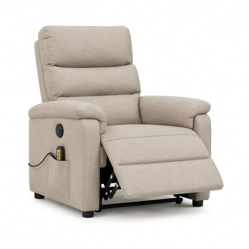Relaxsessel 85 x 90 x 105 cm mit Liegefunktion Beige Stoffbezug manuell verstellbar rechteckig mit Seitentasche