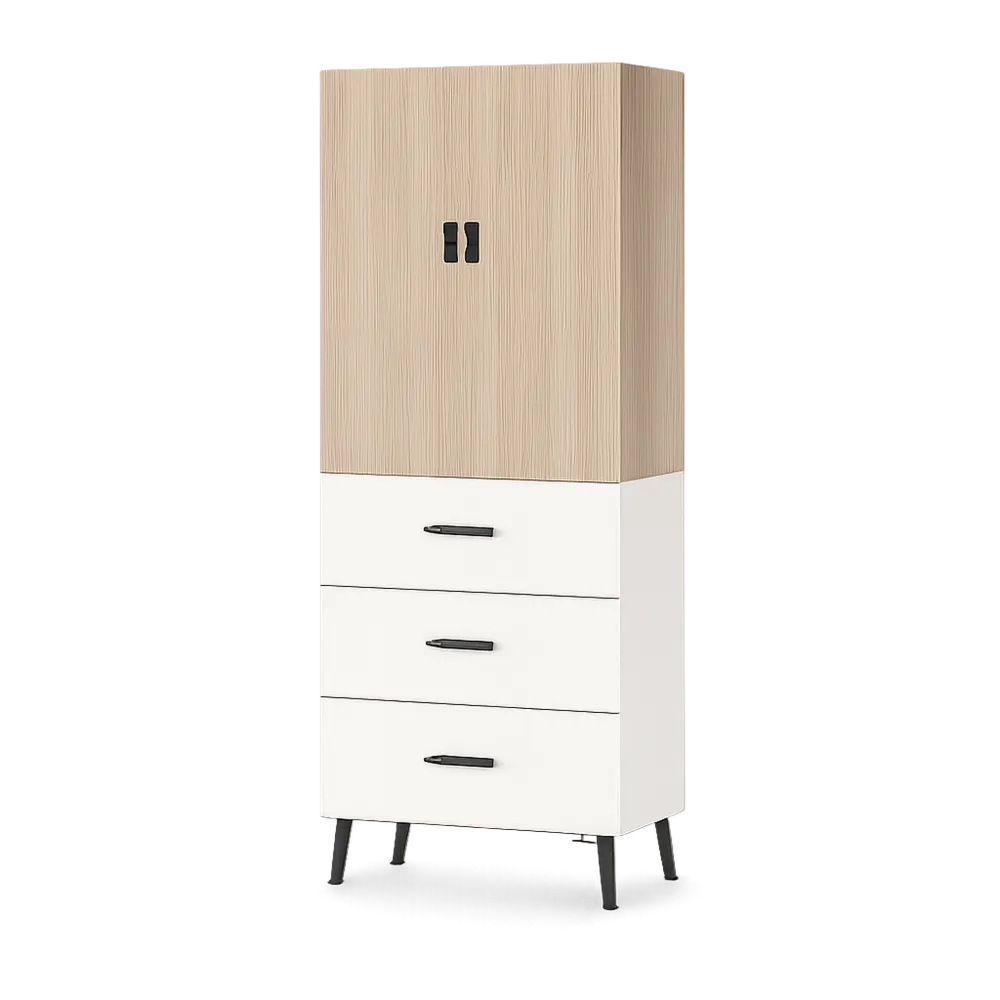 Highboard Kommode Schrank mit 2 Türen und 3 Schubladen MDF Spanplatte Eiche hell Weiß Schwarz 60 cm 40 cm 150 cm Metallbeine