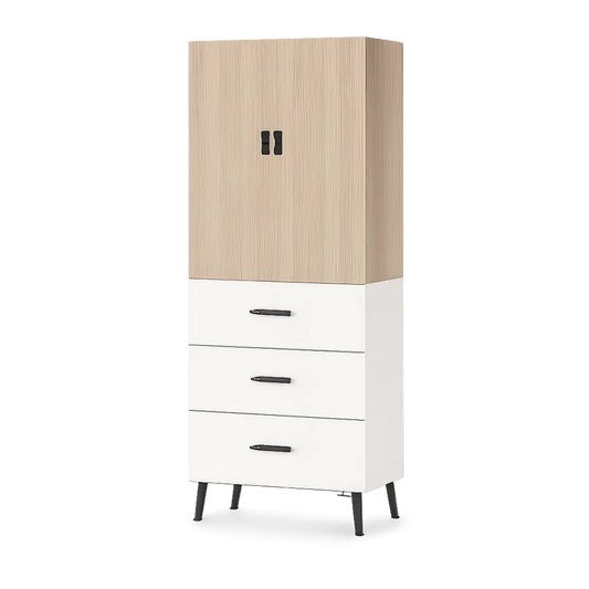 Highboard Kommode Schrank mit 2 Türen und 3 Schubladen MDF Spanplatte Eiche hell Weiß Schwarz 60 cm 40 cm 150 cm Metallbeine