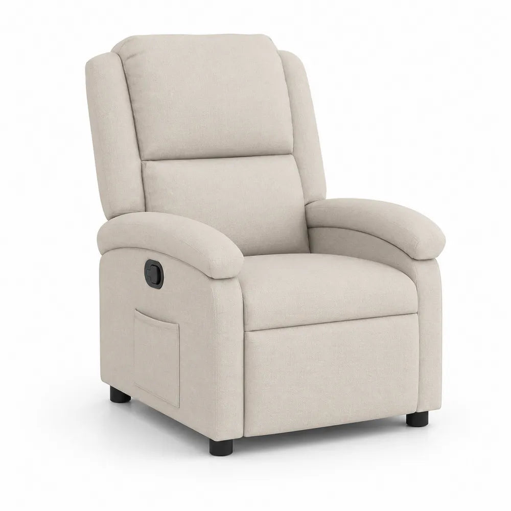Relaxsessel mit Liegefunktion 85 x 90 x 105 cm Beige Stoffbezug manuell verstellbar mit Fußstütze und Seitentasche rechteckig